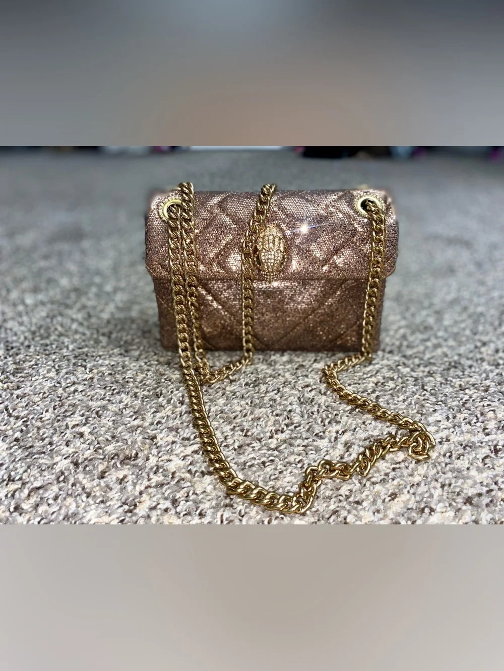 Kurt Geiger Quilted Metallic Brown Gold Chain Shoulder Purse